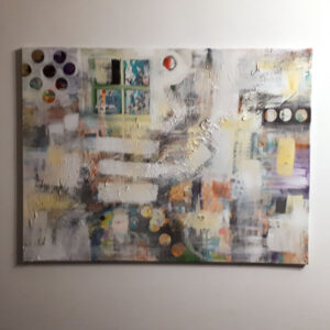 Schilderij wit met kleuraccenten