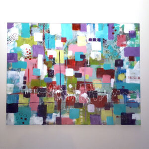 Schilderij roze/paars met zilveraccenten